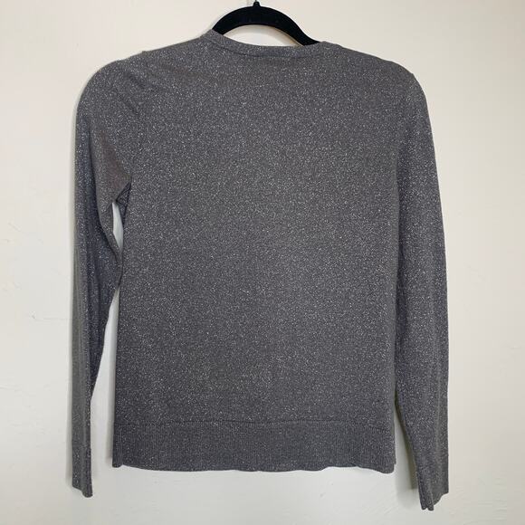 LOFT Gray Silver Metallic Cardigan Hight Neck Small Petite - Picture 6 of 8